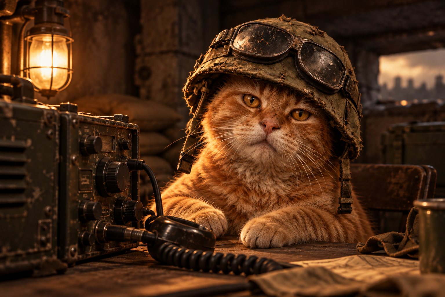 AWOL cat ignoring orders beside a field radio